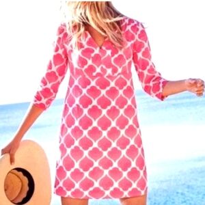 Boden Linen Tunic Dress Pink And  White Moroccan Print Size 4